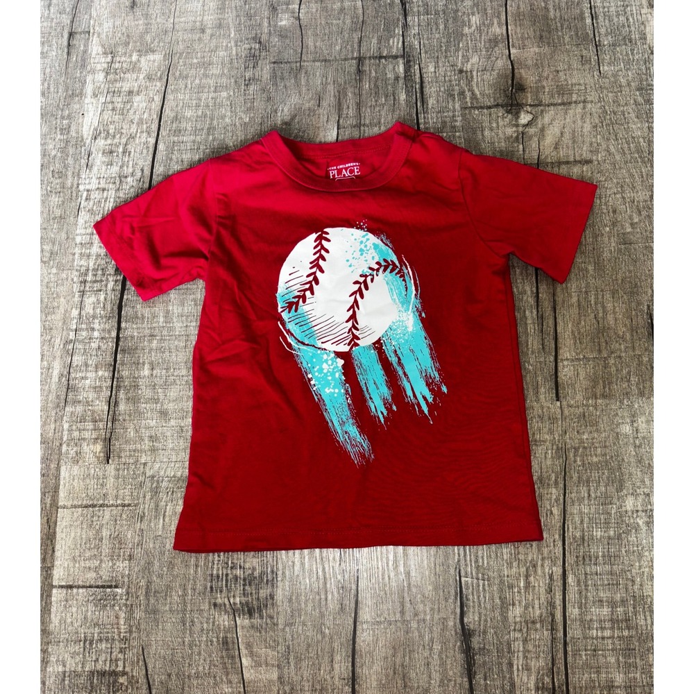 The Childrens Place Boys Red Baseball Graphic Tee Short Sleeve Shirt 3T